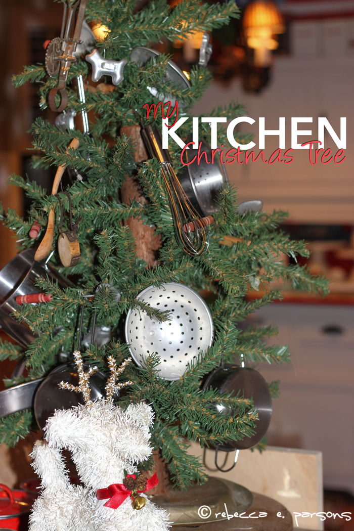My kitchen Christmas tree decorated with cooking treasures from all over the world