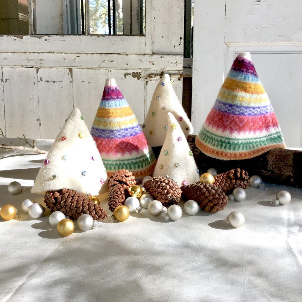 Felted Christmas Trees from Recycled wool sweaters 