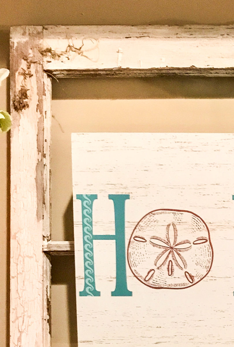 Rustic Beach Christmas Mantle frame close up