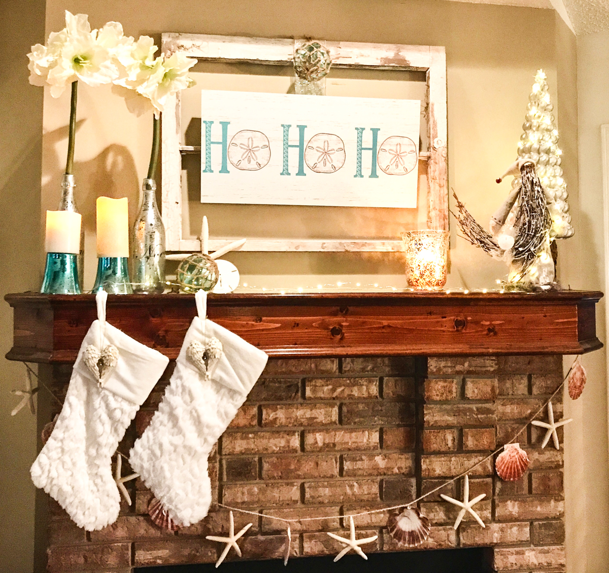 Rustic Beach Christmas Mantle changing heights
