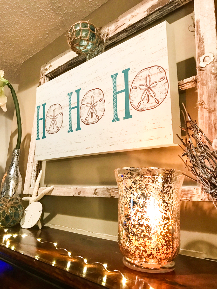 Rustic Beach Christmas Mantle mercury glass candleholder