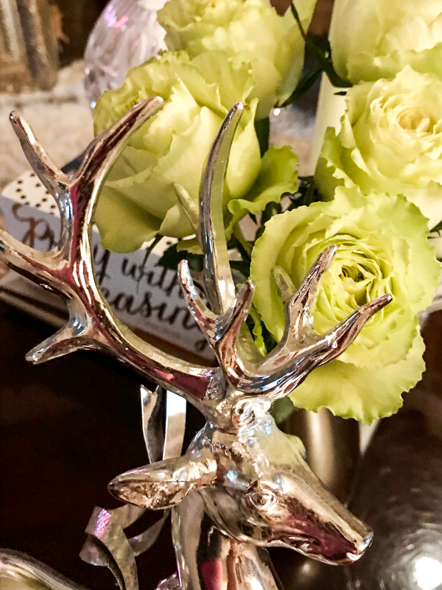 Rustic Beach Christmas Mantle reindeer and roses