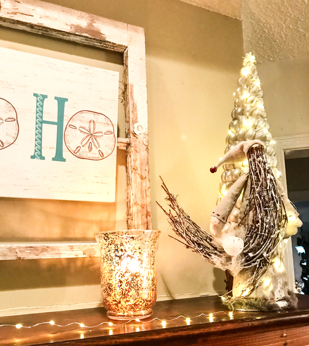 Rustic Beach Christmas Mantle right