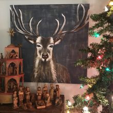 Nativity set reindeer painting